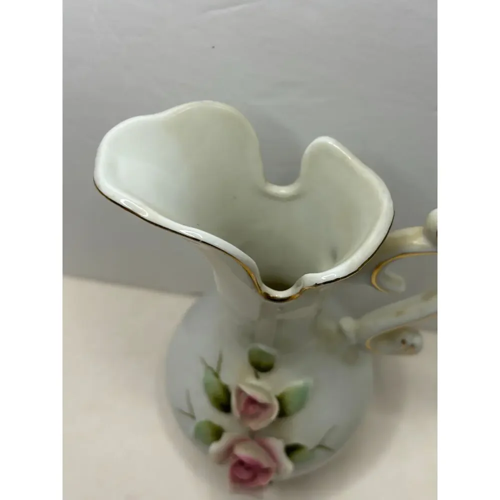 Vintage Dresden Rose Pitcher Shape Porcelain Vase 6